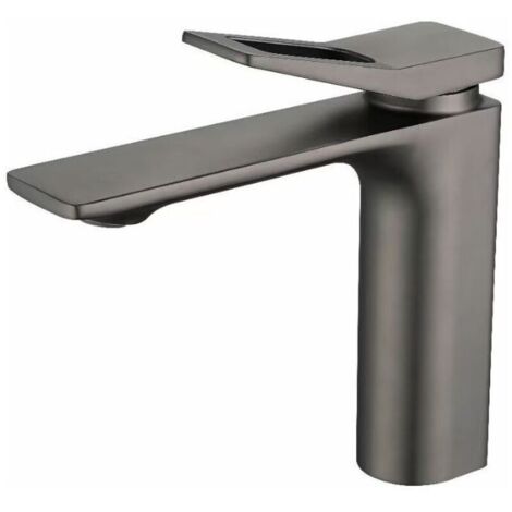 Rubinetto per lavabo da bagno, rubinetto per bagno grigio, acciaio inossidabile spazzolato 304, resistente al calcare, rubinetto per acqua calda e fredda