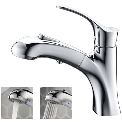 Rubinetto per Lavabo da Bagno Rubinetto per Lavabo con Doccetta Estraibile a Doppia 2 Funzione Miscelatore Lavabo Cromato
