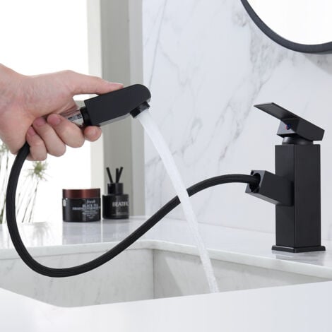 UBEEGOL Rubinetto per Lavabo da Bagno Rubinetto per Lavabo con Doccetta Estraibile Miscelatore Lavabo Nero Black