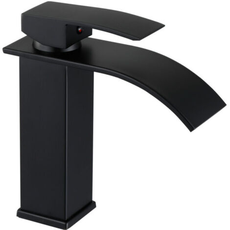Rubinetto per lavabo dal design moderno ed elegante, rubinetto a cascata nero - Miscelatore monoforo da piano con cartuccia in ceramica