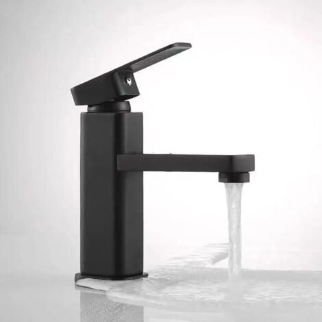 Rubinetto per lavabo domestico, rubinetto per bagno, rubinetto per lavandino, foro singolo quadrato nero (maniglia in metallo)