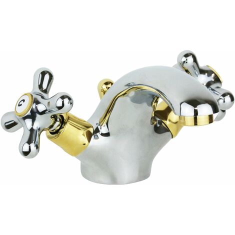 Rubinetto per lavabo doppia leva bocca 114 mm colore cromo oro Paffoni Iris IRV075CO Cromo/Oro - Iris - Piletta con salterello 1"1/4