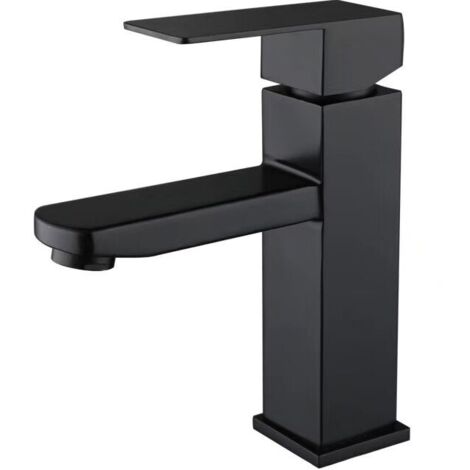 Rubinetto per lavabo in acciaio inossidabile nero con maniglia singola, rubinetto per acqua calda e fredda, rubinetto per lavello da cucina nero, miscelatore per bagno nero (senza tubo dell'acqua)
