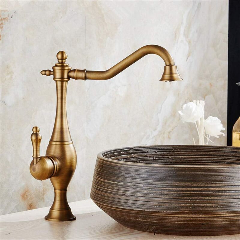 Image of Rubinetto per Lavabo in Ottone Antico Miscelatore Monocomando da Cucina con Tubo G3/8' Regolabile Caldo e Freddo Bronzo