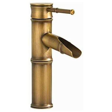 Rubinetto per lavabo in ottone retrò, rubinetto per lavandini da bagno, rubinetto per lavabo con maniglia singola retrò, rubinetto per lavabo da bagno con motivo a cascata in bambù retrò, ottone antic