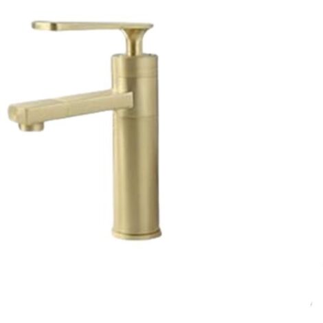 Rubinetto per lavabo in ottone spazzolato color oro, miscelatore monocomando per acqua calda e fredda.