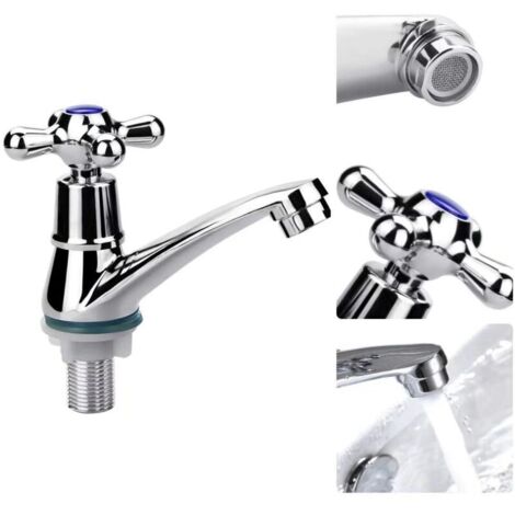 Rubinetto per lavabo monocomando, miscelatore per acqua fredda, rubinetto per acqua fredda, rubinetto per lavandino, rubinetto per guardaroba con maniglia a croce cromata e filtro)