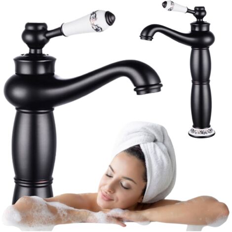 RUBINETTO PER LAVABO PALOMA HIGH NERO SEM-1108 RETRO