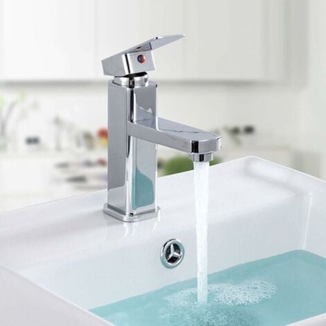 ALOVEZ Rubinetto per lavabo quadrato da bagno, miscelatore monocomando per lavabo con miscelatori monocomando per lavabo da appoggio, acciaio inossidabile, cromato
