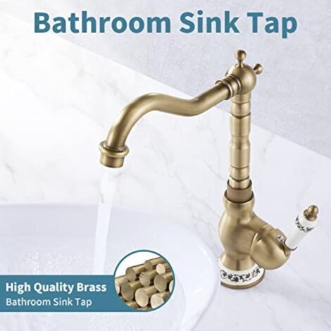 Rubinetto per lavabo retrò CCYKXA, rubinetto da bagno in ottone bronzo, miscelatore alto con beccuccio girevole a 360°, acqua calda e fredda disponibili, G3/8