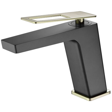 Rubinetto per lavabo - Rubinetto da bagno monocomando per lavabo con maniglia quadrata Colore Nero Opaco e Oro Lucido
