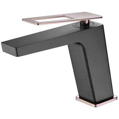 Rubinetto per lavabo - Rubinetto da bagno monocomando per lavello con maniglia quadrata Colore Nero opaco e Oro rosa