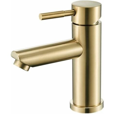 ALOVEZ Rubinetto per lavabo Rubinetto per bagno, Rubinetto per lavabo in ottone dorato spazzolato dal design moderno ed elegante, Acqua calda e fredda disponibile, Valvola in ceramica