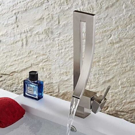Rubinetto per lavabo, struttura in ottone, finitura nichel spazzolato