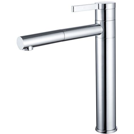 Rubinetto per lavabo, tutto in rame, rubinetto per lavabo caldo e freddo, rubinetto estraibile girevole a 360 gradi, argento