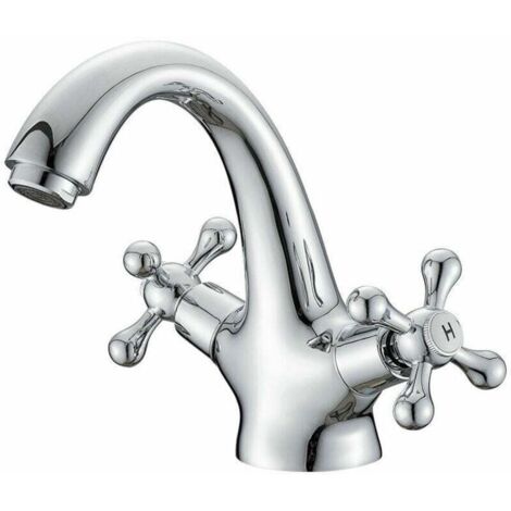 Rubinetto per lavabo UlisemRetro - Miscelatore per bagno vintage, finitura cromata argento.