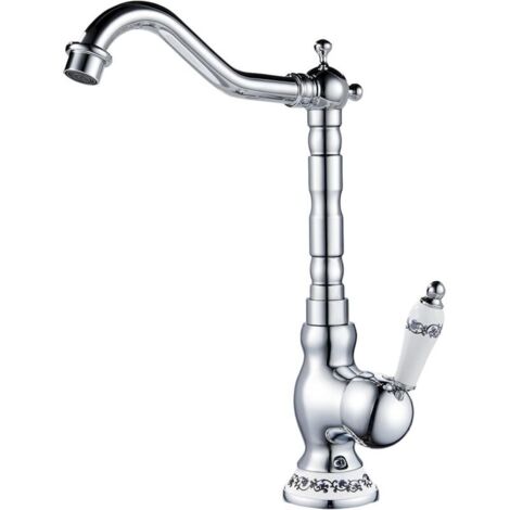 Rubinetto per lavabo vintage, rubinetto per bagno in ottone cromato, adatto per lavabo o lavabo del bagno, acqua calda e fredda