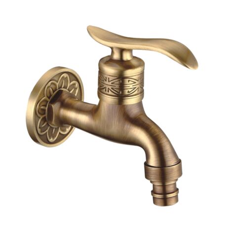 Rubinetto per lavatrice antico, rubinetto allungato per piscina in stile europeo, interamente in rame, singolo getto d'acqua fredda a 4 punti (punta, lavaggio con acqua corta)