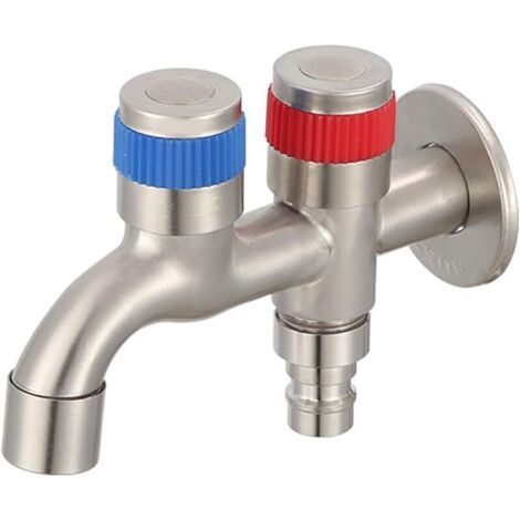 Rubinetto per lavatrice esterno in acciaio inossidabile spazzolato KZQ, rubinetto singolo per bagno freddo, rubinetto doppio filettato in argento