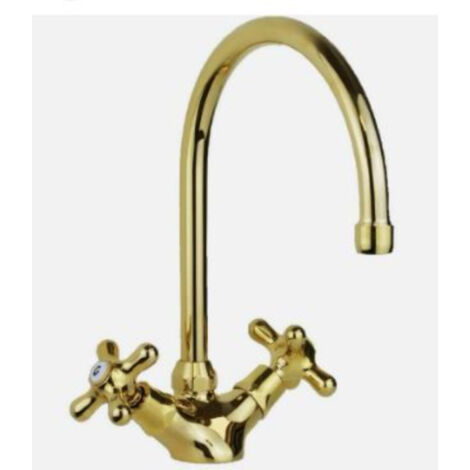Rubinetto per lavello cucina doppia leva canna girevole colore oro Paffoni Iris IRV180GF  Oro - Iris