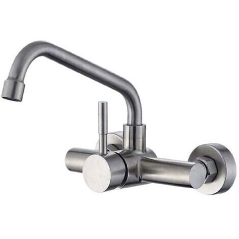 Rubinetto per lavello da cucina a parete, miscelatore da cucina in acciaio inossidabile 304, rubinetto da cucina con bocca girevole