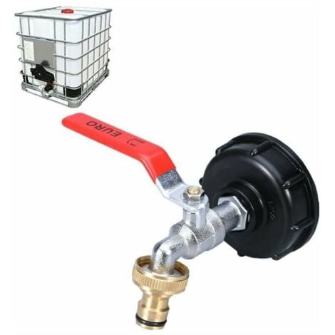 Rubinetto per serbatoio IBC Ulisem da 1000 litri con doppio adattatore per rubinetto di raccolta dell'acqua piovana, realizzato in ottone con filettatura grossa da 60 mm (3/4").