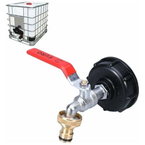 Rubinetto per serbatoio IBC Ulisem da 1000 litri, doppio rubinetto in ottone con adattatore per serbatoio dell'acqua IBC da 1/2", filettatura grossa da 60 mm (1/2).