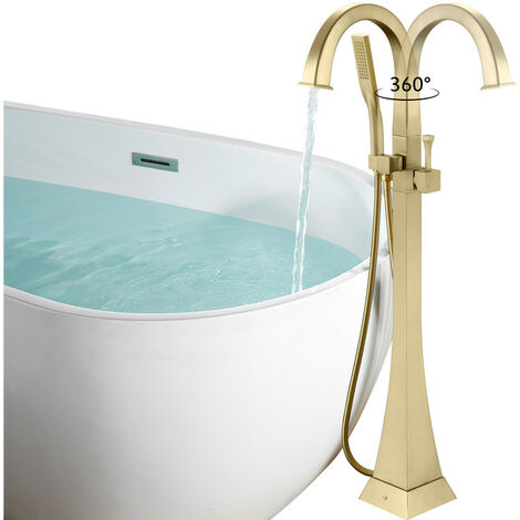 Rubinetto Per Vasca Autoportante Rubinetto Per Bagno Girevole a 360 Gradi Con Doccetta E Flessibile Doccia Da 1,5 M, Freestanding Miscelatore Per Vasca Da Bagno, Montaggio a Pavimento (Grigio)