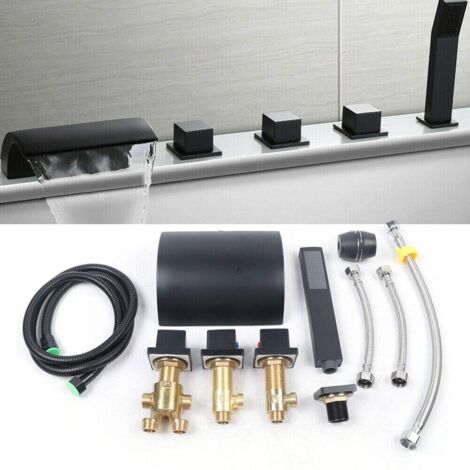 Rubinetto per vasca da bagno a 5 fori + doccetta per vasca da bagno in ottone + doccetta in ottone , rubinetto a cascata