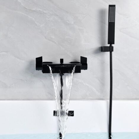 Rubinetto per vasca da bagno a cascata a parete SJQKA, rubinetto per doccia a cascata a parete con acqua calda e fredda (nero)