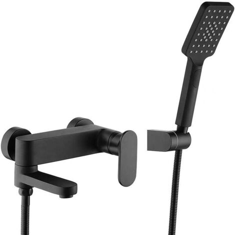 Rubinetto per vasca da bagno con doccetta a mano Rubinetto per vasca da bagno a parete Rubinetto per vasca da bagno nero Beccuccio girevole a 90° in ottone (nero)