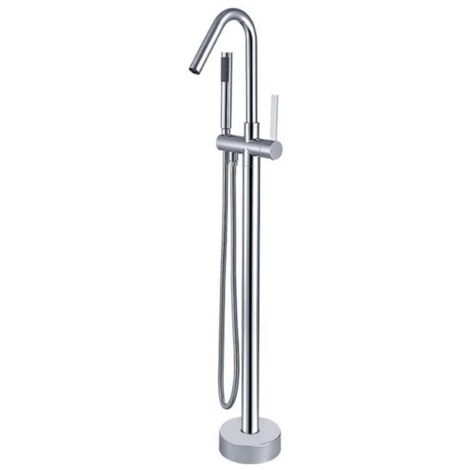 Rubinetto per vasca da bagno indipendente, rubinetto per vasca da bagno con montaggio a pavimento a foro singolo, rubinetto per vasca da bagno con acqua calda e fredda, cromato