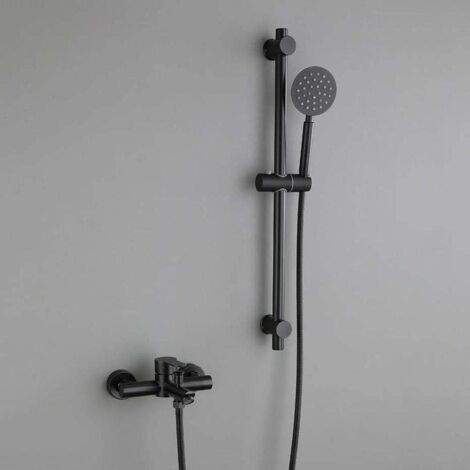 Rubinetto per vasca da bagno nero, miscelatore per vasca da bagno in acciaio inossidabile montato a parete con doccetta, rubinetto per doccia con tubo flessibile da 1,5 m e supporto