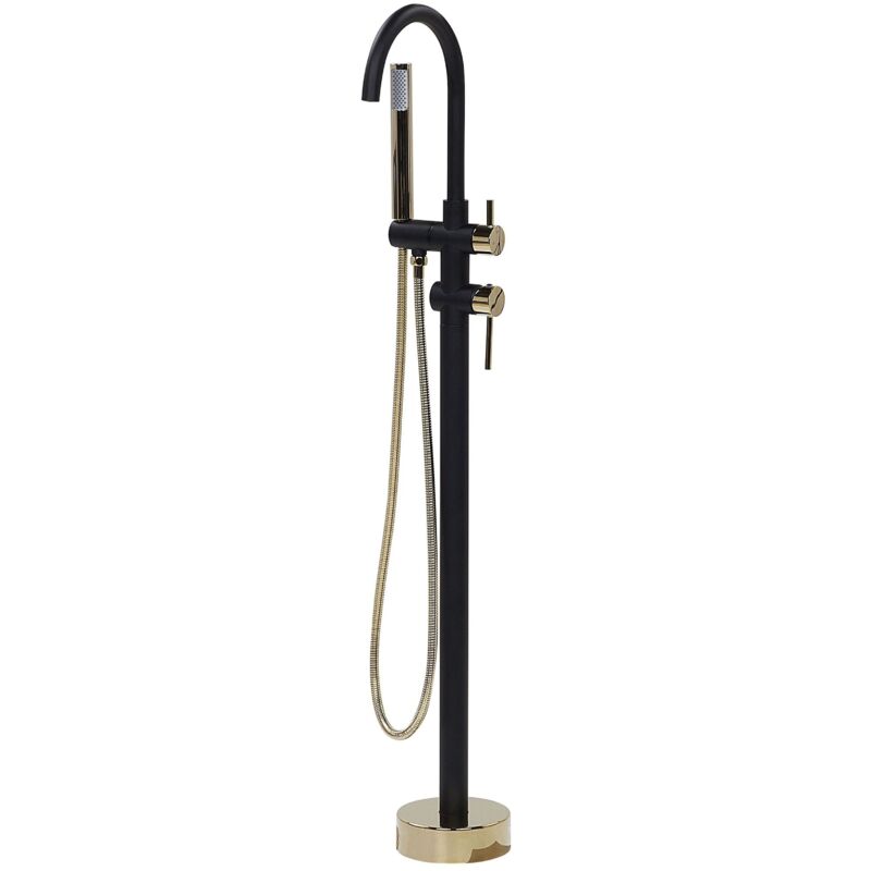 Miscelatore Monocomando Vasca Freestanding Nero Acciaio Inox Oro 118 cm Tugela