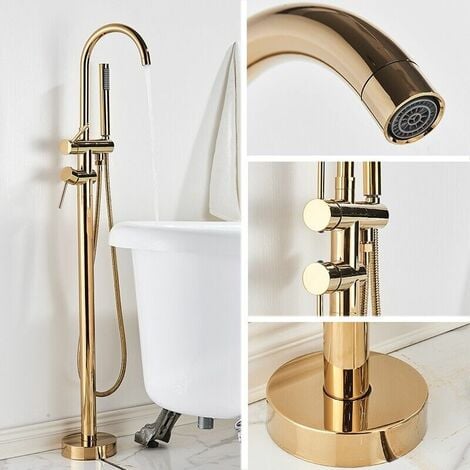 Rubinetto per Vasca Freestanding Miscelatore Acqua Calda e Fredda Monocomando Miscelatore Doccia Vasca Ottone,Oro
