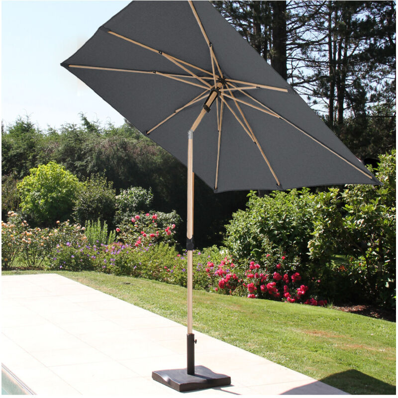 Rubis - Parasol droit Ø2,4m - effet bois - Gris anthracite