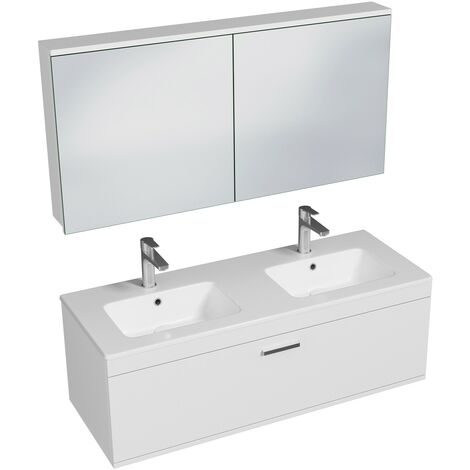 RUBITE Meuble salle de bain double vasque 1 tiroir blanc largeur 120 cm + miroir armoire