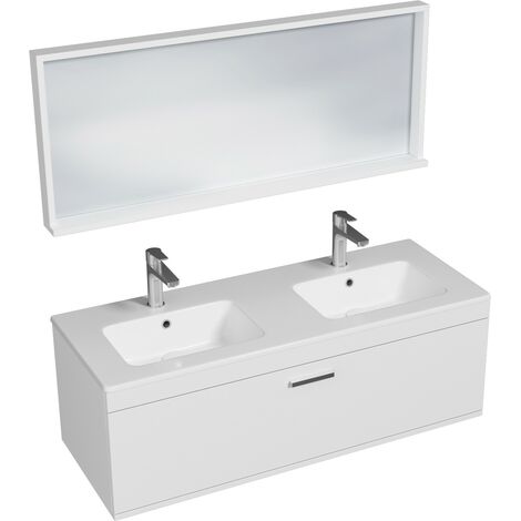 RUBITE Meuble salle de bain double vasque 1 tiroir blanc largeur 120 cm + miroir cadre