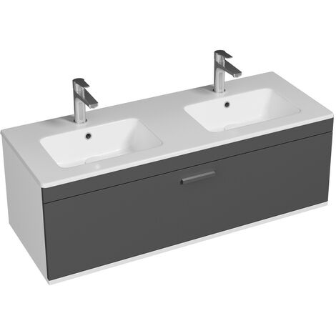 RUBITE Meuble salle de bain double vasque 1 tiroir gris anthracite largeur 120 cm