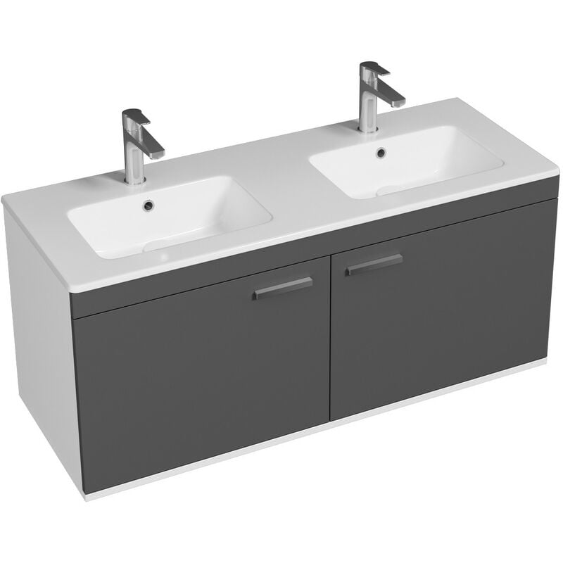 RUBITE Meuble salle de bain double vasque 2 portes gris anthracite largeur 120 cm