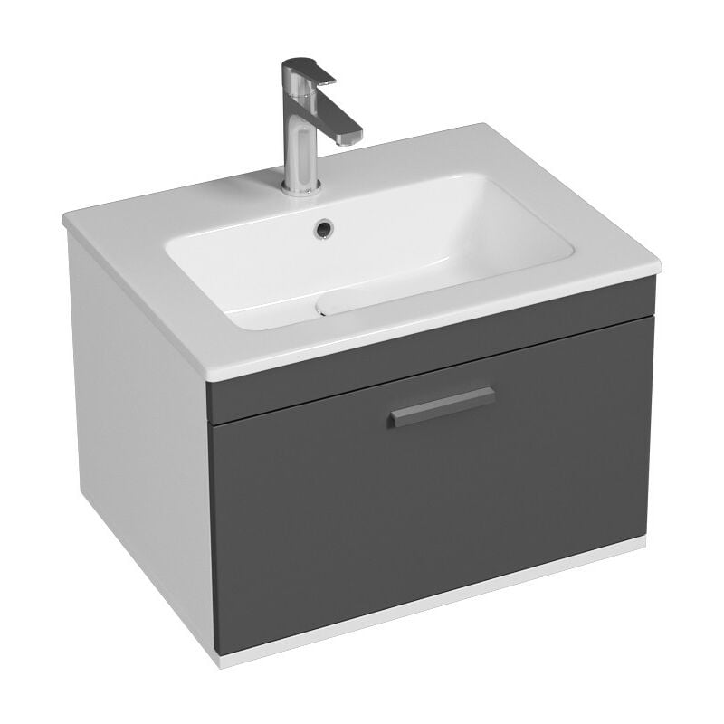 Saniverre - rubite Meuble salle de bain simple vasque 1 tiroir gris anthracite largeur 60 cm