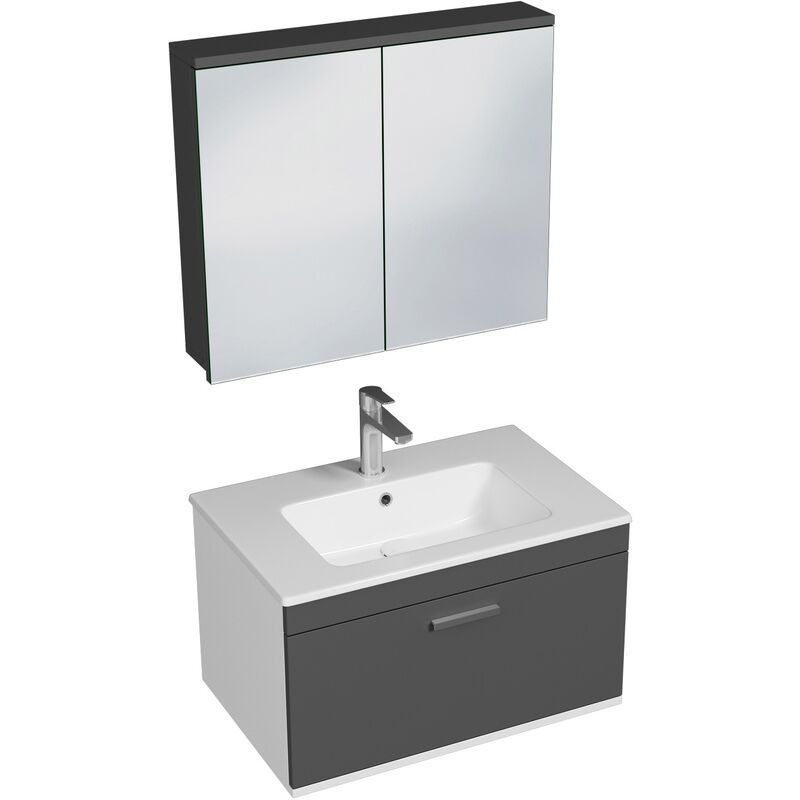Saniverre - rubite Meuble salle de bain simple vasque 1 tiroir gris anthracite largeur 70 cm + miroir armoire