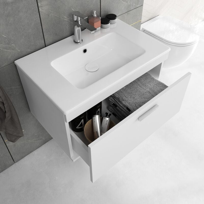 Saniverre - rubite Meuble salle de bain simple vasque 1 tiroir blanc largeur 70 cm