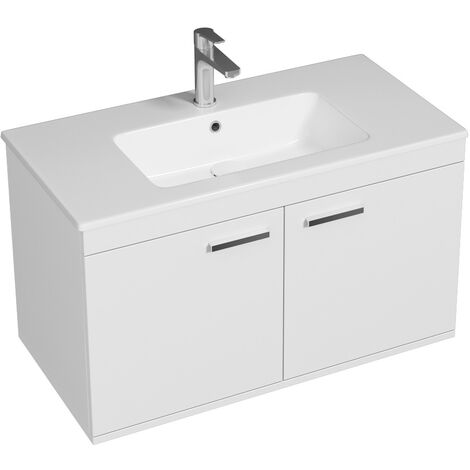 RUBITE Meuble salle de bain simple vasque 2 portes blanc largeur 90 cm