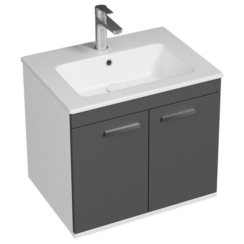 Saniverre - rubite Meuble salle de bain simple vasque 2 portes gris anthracite largeur 60 cm