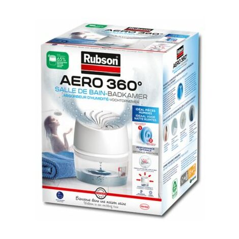 Rubson AERO 360° Absorbeur d'Humidité spécial Salle de Bain, Déshumidificateur anti-odeur, Absorbeur anti-humidité & condensation, 1 appareil + 1 recharge de 450 g