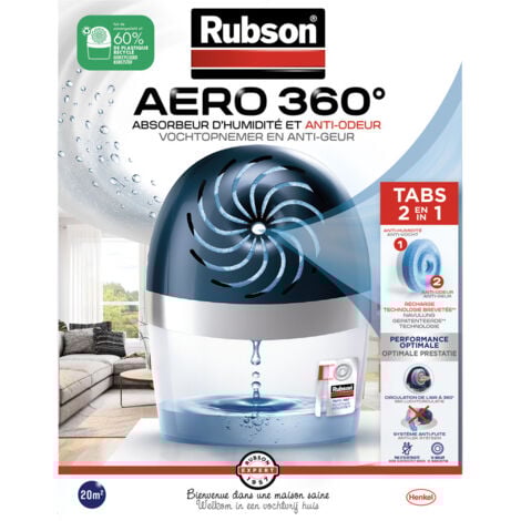 Rubson AERO 360° Feuchtigkeitsabsorber für Räume von 20 m², geruchs- und schimmelhemmender Luftentfeuchter, inklusive 1 neutralen 450 g Nachfüllpackung