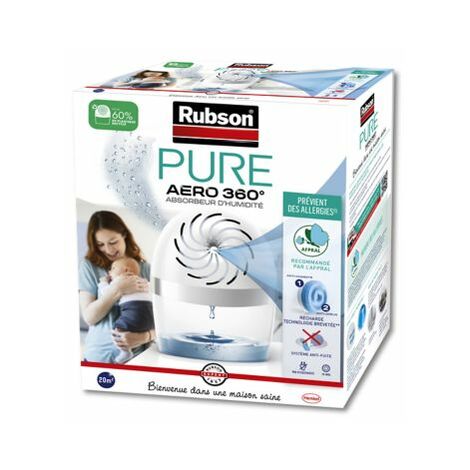 Rubson AERO 360° Pure Absorbeur d'humidité + 1 recharge neutre de 450 g, assainisseur d'air recommandé par l'AFPRAL, déshumidificateur d'air pour pièces de 20 m²