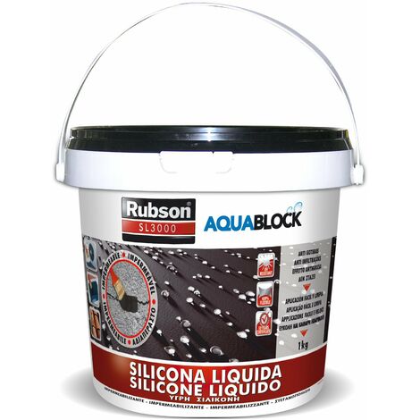 Rubson Aquablock Silicone Liquido SL3000, Facile e Sicuro da Usare, per Impermeabilizzazione e Riparazione di Tetti e Coperture Piani e Inclinati, Guaine, Fioriere, Nero, Secchio 1kg