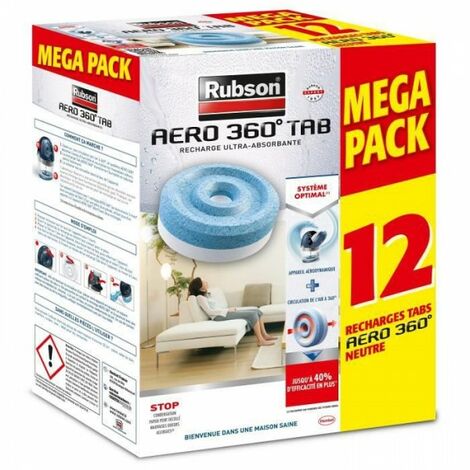 Rubson – Déshumidificateur d'air recharge Aero 360 – Lot de 12 recharges 450 g – Technologie AERO 360° pour efficacité renforcée
